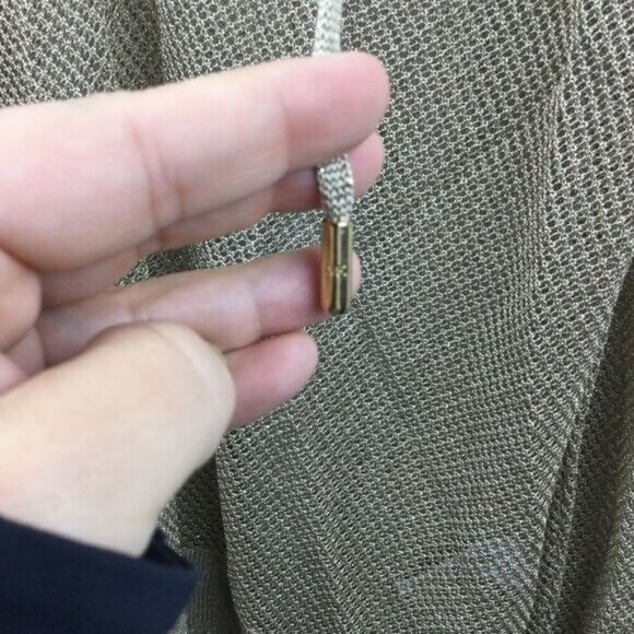 Michael Kors Metallic Gold Mesh Knit Hoodie Top with V-Neck - Size XL - Picture 4 of 9